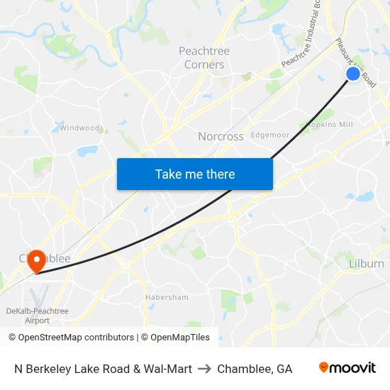 N Berkeley Lake Road & Wal-Mart to Chamblee, GA map