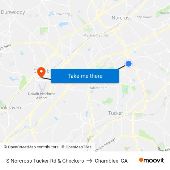 S Norcross Tucker Rd & Checkers to Chamblee, GA map