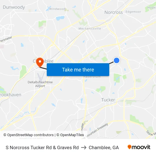 S Norcross Tucker Rd & Graves Rd to Chamblee, GA map