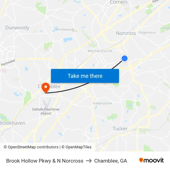 Brook Hollow Pkwy & N Norcross to Chamblee, GA map