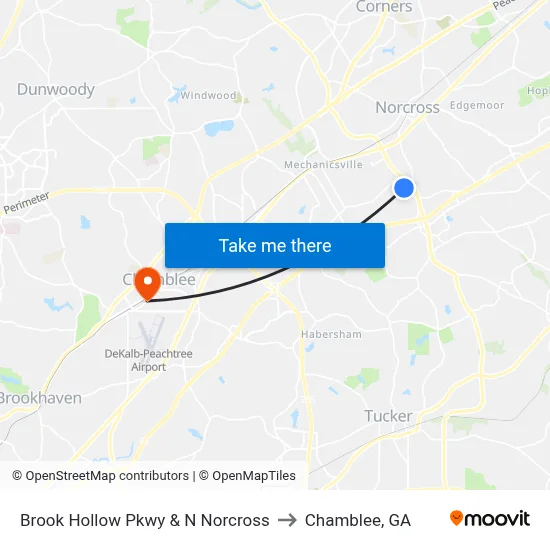 Brook Hollow Pkwy & N Norcross to Chamblee, GA map