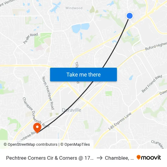 Pechtree Corners Cir & Corners @ 1700 Ap to Chamblee, GA map