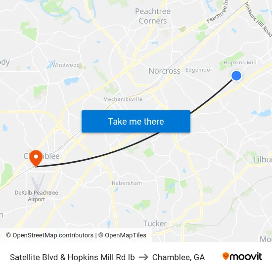 Satellite Blvd & Hopkins Mill Rd Ib to Chamblee, GA map