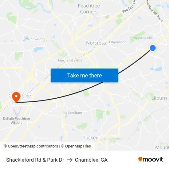 Shackleford Rd & Park Dr to Chamblee, GA map