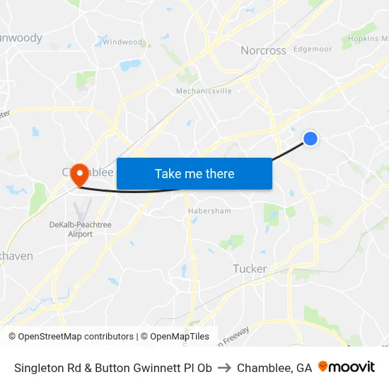 Singleton Rd & Button Gwinnett Pl Ob to Chamblee, GA map