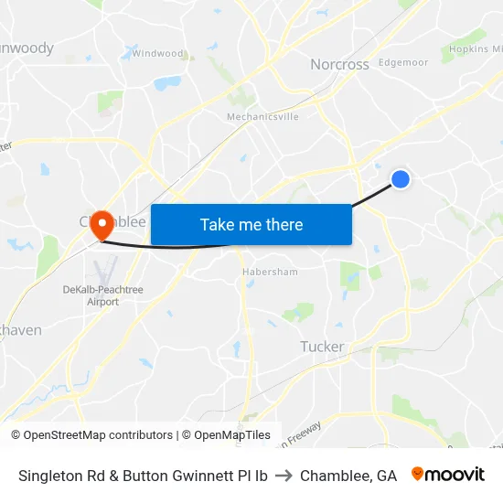 Singleton Rd & Button Gwinnett Pl Ib to Chamblee, GA map