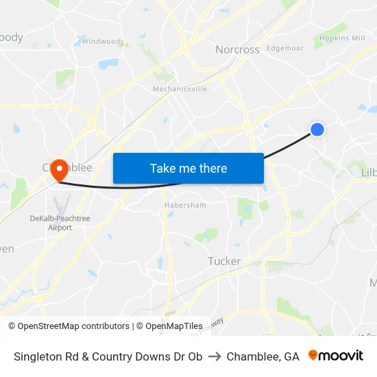 Singleton Rd & Country Downs Dr Ob to Chamblee, GA map