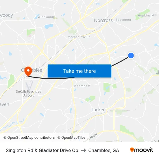 Singleton Rd & Gladiator Drive Ob to Chamblee, GA map