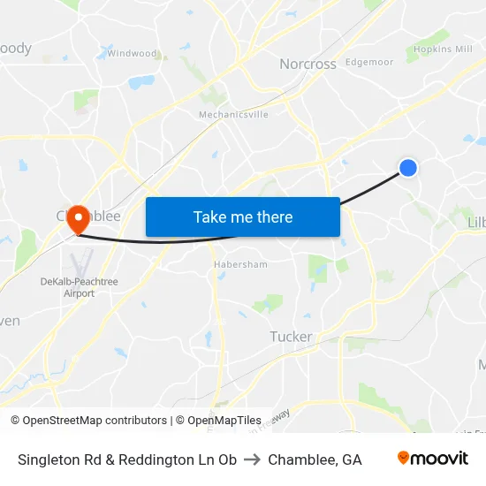 Singleton Rd & Reddington Ln Ob to Chamblee, GA map