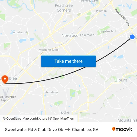 Sweetwater Rd & Club Drive Ob to Chamblee, GA map
