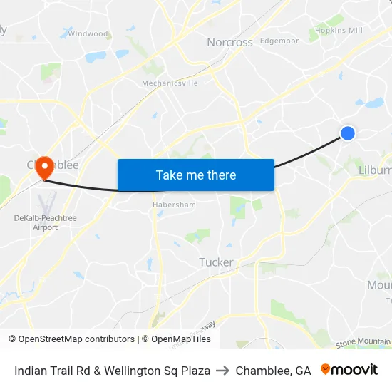 Indian Trail Rd & Wellington Sq Plaza to Chamblee, GA map