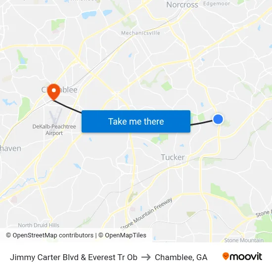 Jimmy Carter Blvd & Everest Tr Ob to Chamblee, GA map