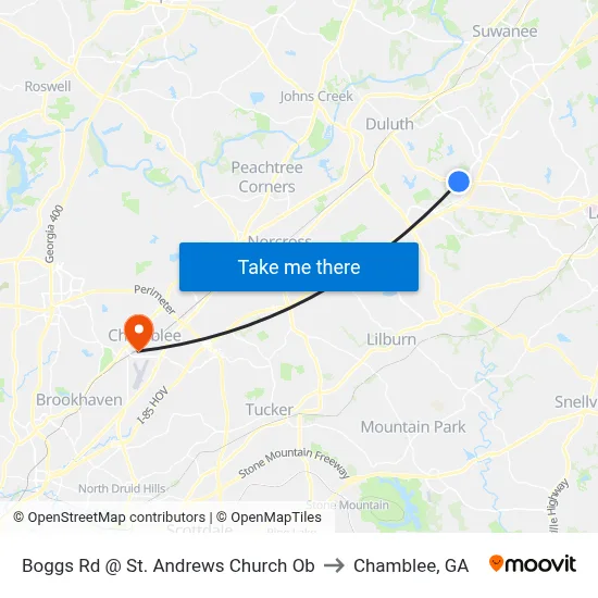 Boggs Rd @ St. Andrews Church Ob to Chamblee, GA map