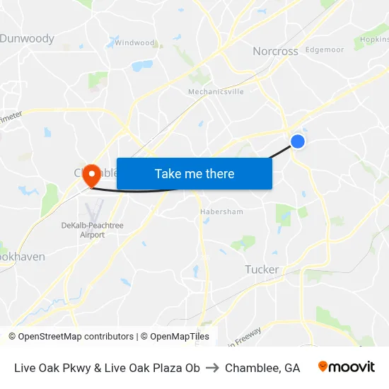 Live Oak Pkwy & Live Oak Plaza Ob to Chamblee, GA map