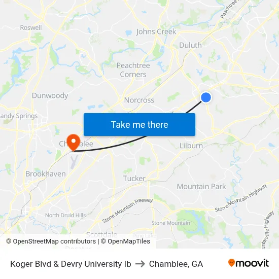 Koger Blvd & Devry University Ib to Chamblee, GA map