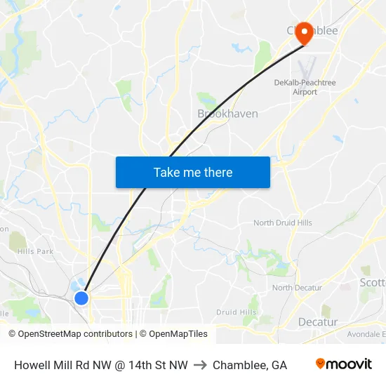 Howell Mill Rd NW @ 14th St NW to Chamblee, GA map