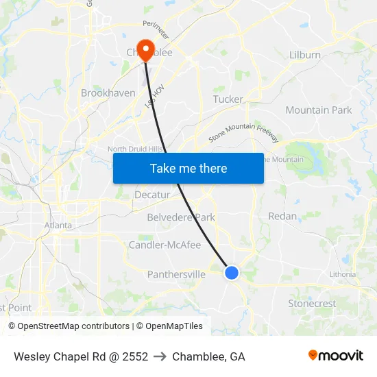 Wesley Chapel Rd @ 2552 to Chamblee, GA map