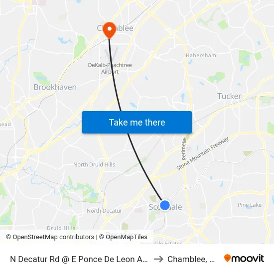 N Decatur Rd @ E Ponce De Leon Ave to Chamblee, GA map