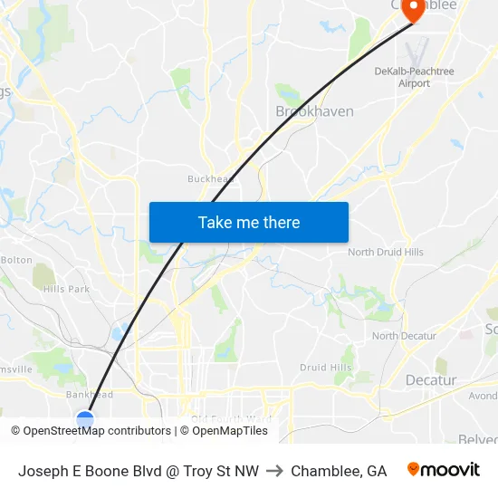 Joseph E Boone Blvd @ Troy St NW to Chamblee, GA map