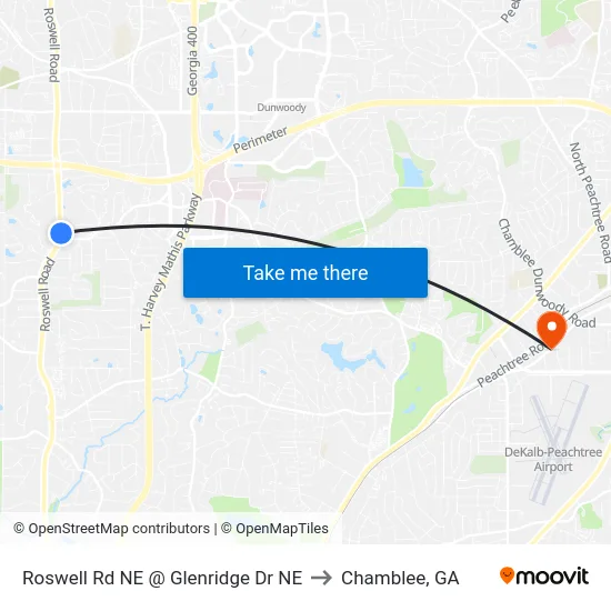 Roswell Rd NE @ Glenridge Dr NE to Chamblee, GA map