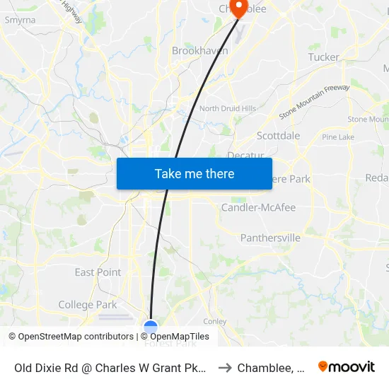 Old Dixie Rd @ Charles W Grant Pkwy to Chamblee, GA map