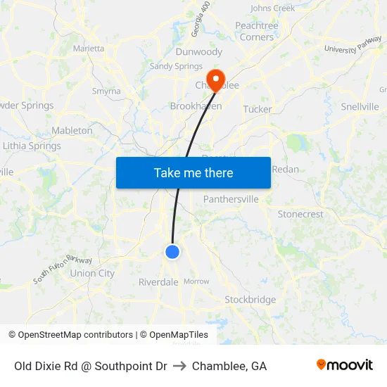 Old Dixie Rd @ Southpoint Dr to Chamblee, GA map