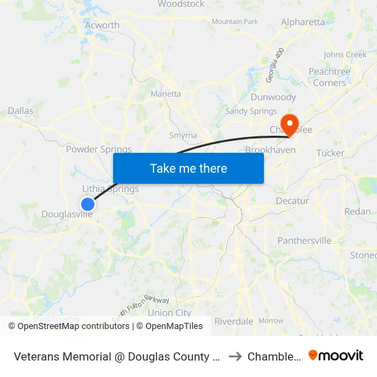 Veterans Memorial @ Douglas County School System to Chamblee, GA map