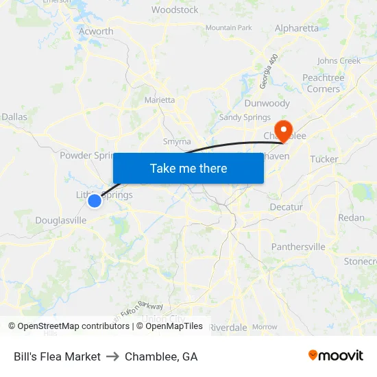 Bill's Flea Market to Chamblee, GA map