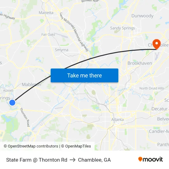 State Farm @ Thornton Rd to Chamblee, GA map