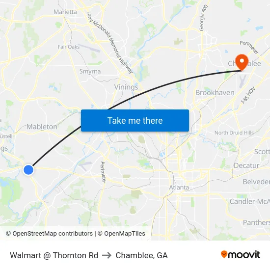Walmart @ Thornton Rd to Chamblee, GA map
