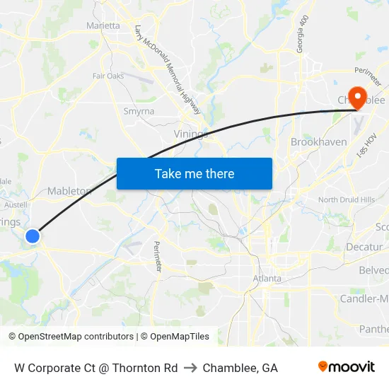 W Corporate Ct @ Thornton Rd to Chamblee, GA map