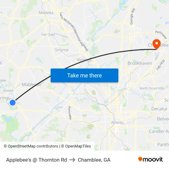 Applebee's @ Thornton Rd to Chamblee, GA map
