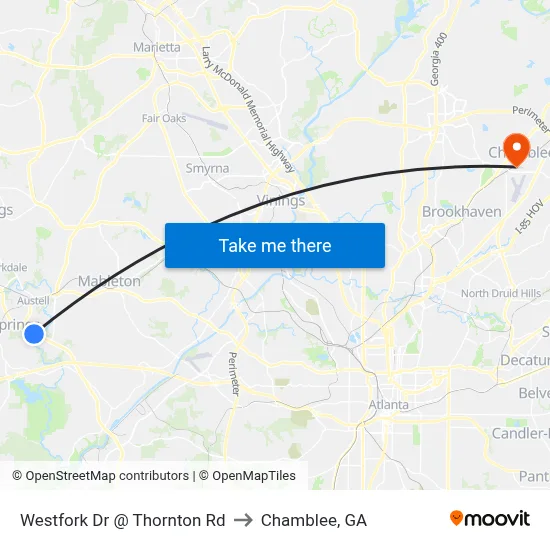 Westfork Dr @ Thornton Rd to Chamblee, GA map