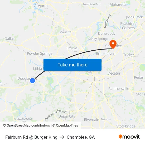 Fairburn Rd @ Burger King to Chamblee, GA map