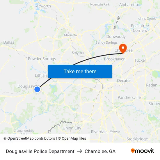 Douglasville Police Department to Chamblee, GA map