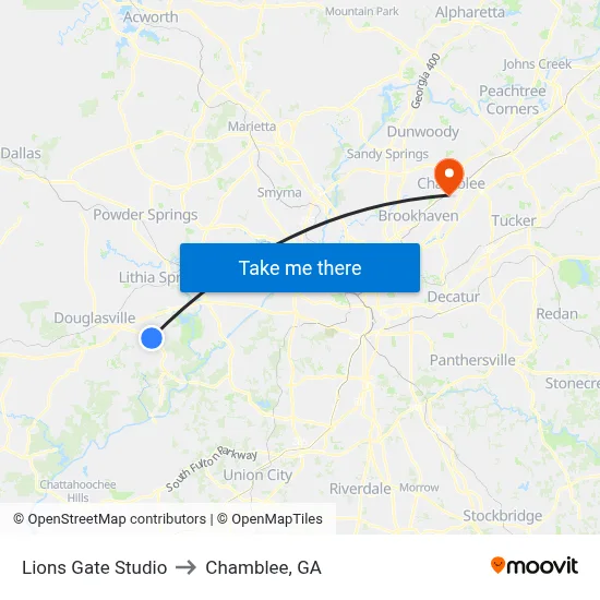 Lions Gate Studio to Chamblee, GA map