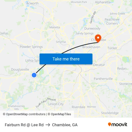 Fairburn Rd @ Lee Rd to Chamblee, GA map