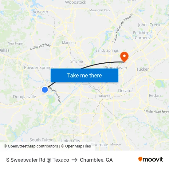 S Sweetwater Rd @ Texaco to Chamblee, GA map