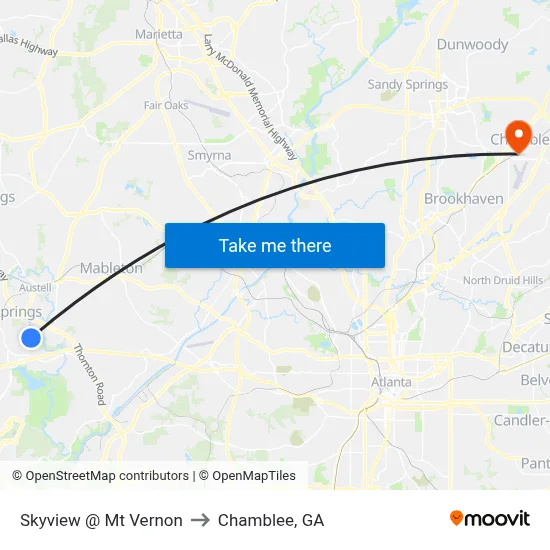 Skyview @ Mt Vernon to Chamblee, GA map