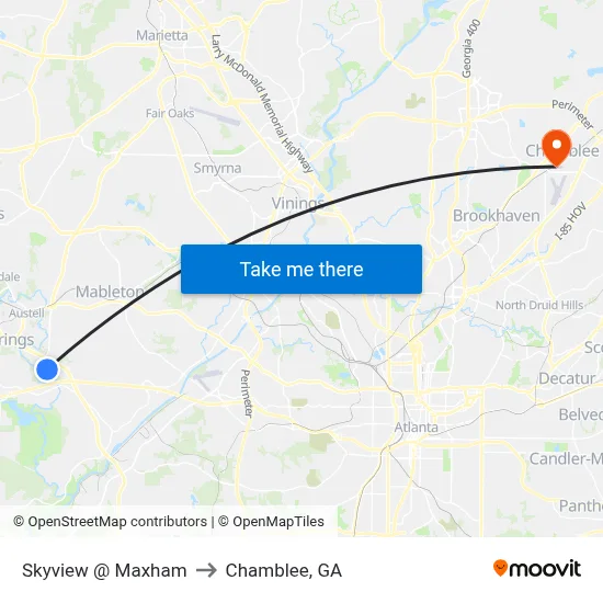 Skyview @ Maxham to Chamblee, GA map