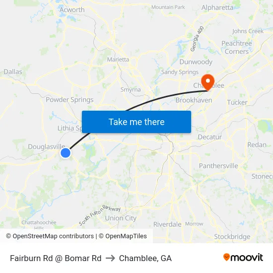 Fairburn Rd @ Bomar Rd to Chamblee, GA map