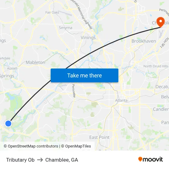 Tributary Ob to Chamblee, GA map