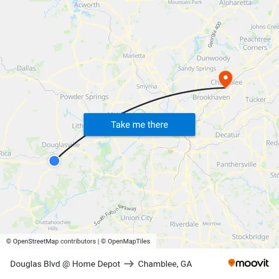 Douglas Blvd @ Home Depot to Chamblee, GA map