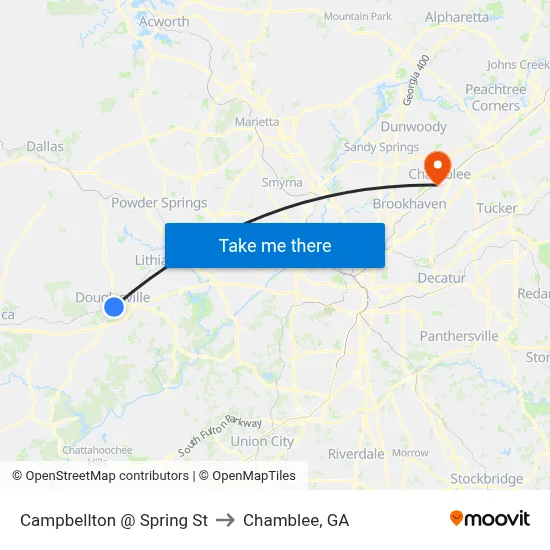Campbellton @ Spring St to Chamblee, GA map