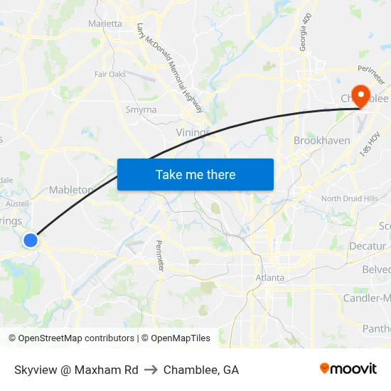 Skyview @ Maxham Rd to Chamblee, GA map