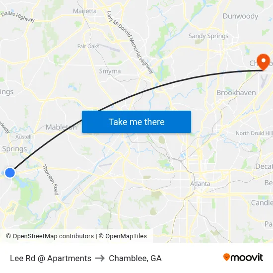 Lee Rd @ Apartments to Chamblee, GA map