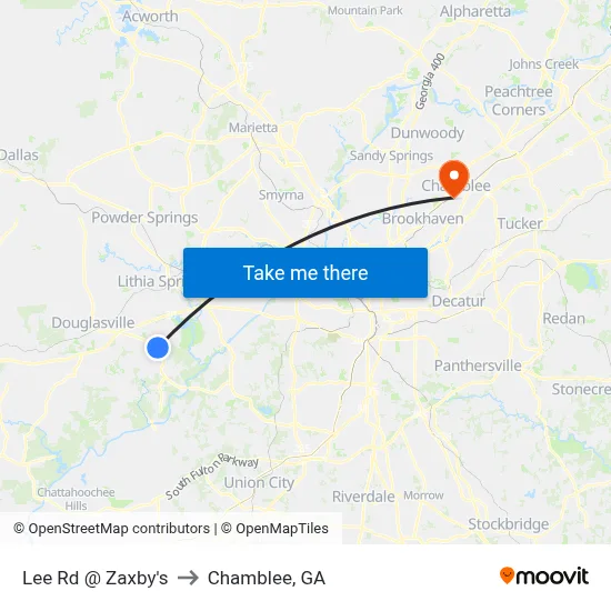 Lee Rd @ Zaxby's to Chamblee, GA map