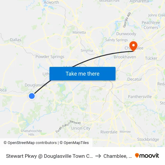 Stewart Pkwy @ Douglasville Town Center to Chamblee, GA map