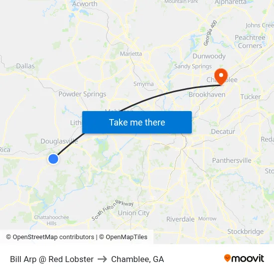 Bill Arp @ Red Lobster to Chamblee, GA map