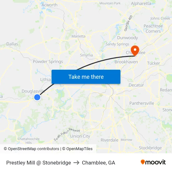 Prestley Mill @ Stonebridge to Chamblee, GA map